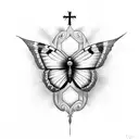 butterfly with cross and clouds that covers full neck tattoo tattoo design idea