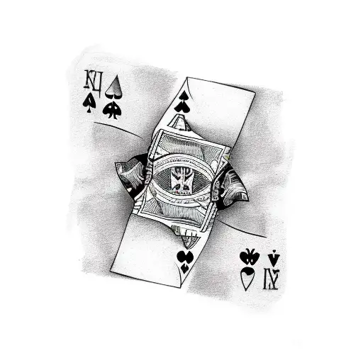 A minimalist tattoo of Batman's utility belt and Joker's playing cards tattoo design idea