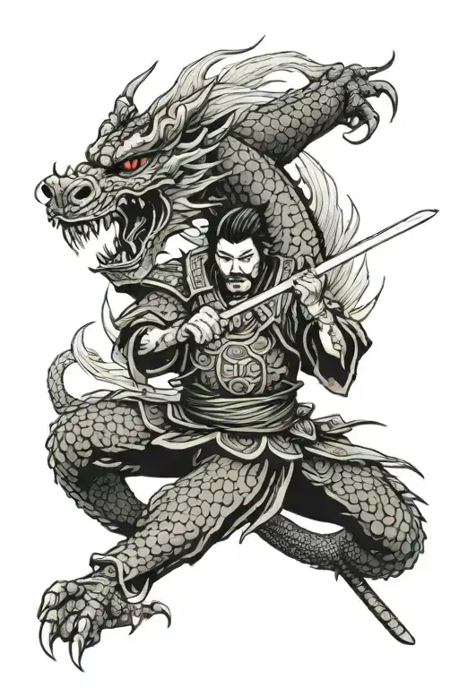 dragon and samurai warrior tattoo design idea