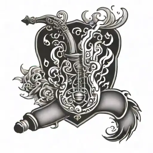 Flaming pipa and lighter design with a dark background tattoo design idea