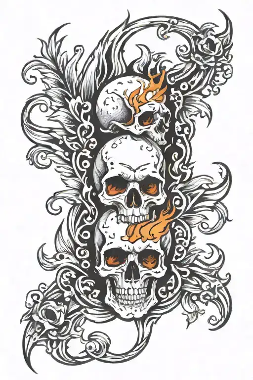 skulls and flame with tribal tattoo design idea