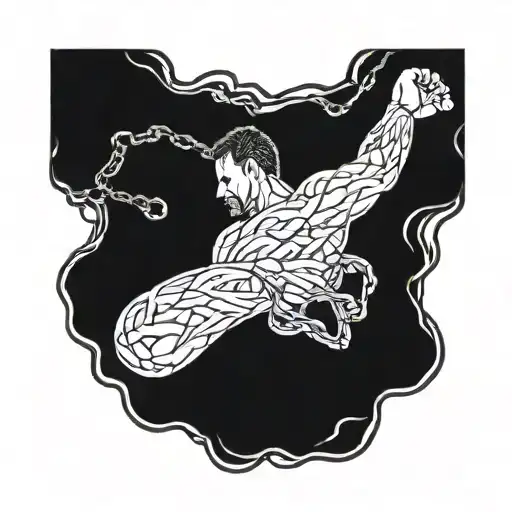 Illustrative design of a person breaking free from chains, symbolizing addiction recovery tattoo design idea