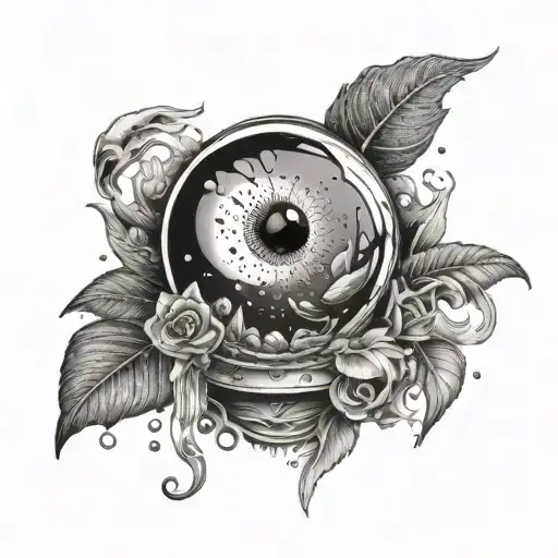 Crystal ball with images of addiction triggers inside tattoo design idea
