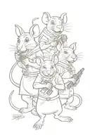 3 blind rats form shrek one holding sign with writen legalize meth other rat holding gun and last rat smoking blunt tattoo design idea