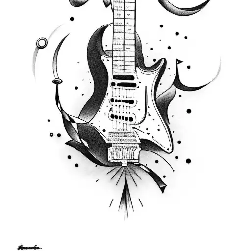 I would like a modern black and white tattoo on my forearm. Subject is an electric guitar on a rock and roll style. tattoo design idea