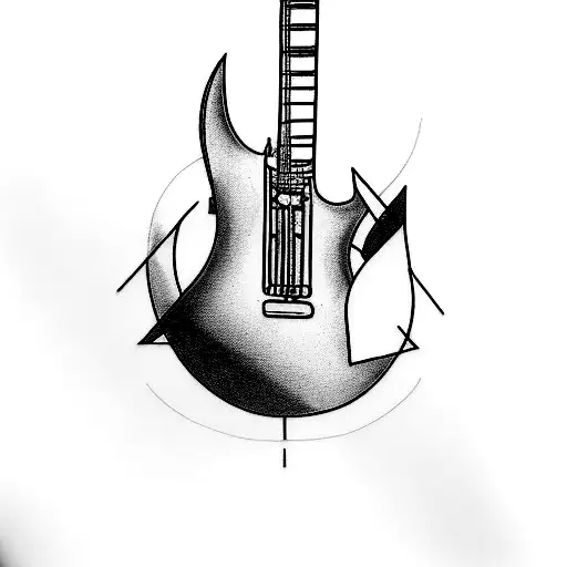 I would like a modern black and white tattoo on my forearm. Subject is an electric guitar, fly on a shap and roll style. tattoo design idea