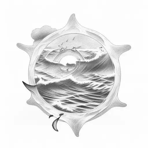 ocean with sunset tattoo design idea