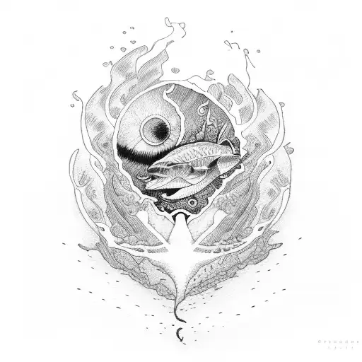 ocean with sunset tattoo design idea