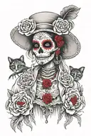 mexican catrina in a robe tattoo with sculls black and red  tattoo design idea