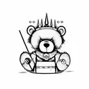 evil teddy bear with x''s for eyes holding a spiked mace in one hand tattoo design idea