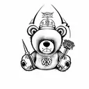 evil teddy bear with x''s for eyes holding a spiked mace in one hand tattoo design idea
