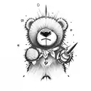 evil teddy bear holding a spiked mace in one hand tattoo design idea