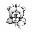 evil teddy bear holding a spiked mace in one hand tattoo design idea