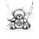 evil teddy bear holding a spiked mace in one hand tattoo design idea