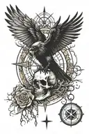 graveyard skull Crow and Compass  tattoo design idea