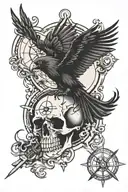 graveyard skull Crow and Compass  tattoo design idea