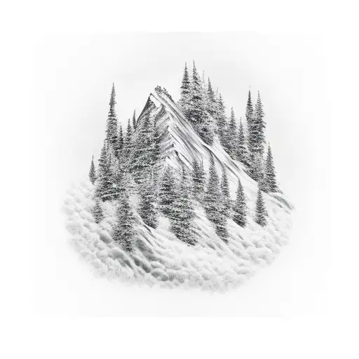 sleeve tatto mountain scence with golf green and flag tattoo design idea