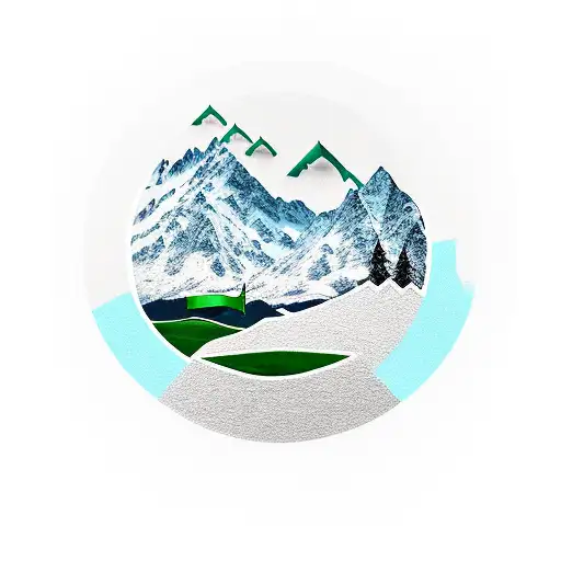 mountain scence with golf green and flag tattoo design idea