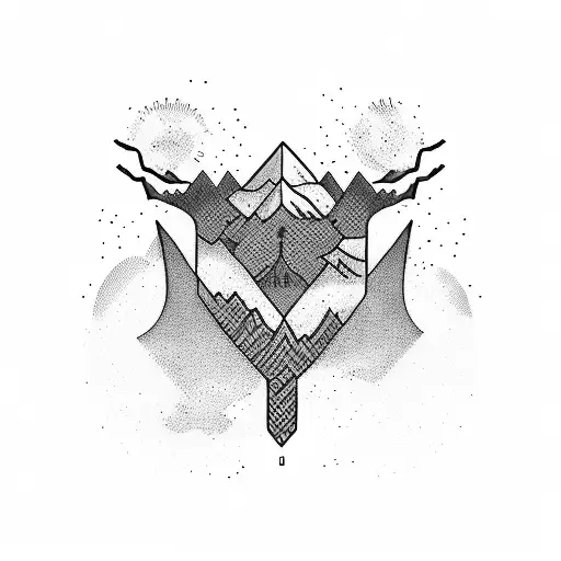 sleeve tatto mountain scence with golf green and flag tattoo design idea