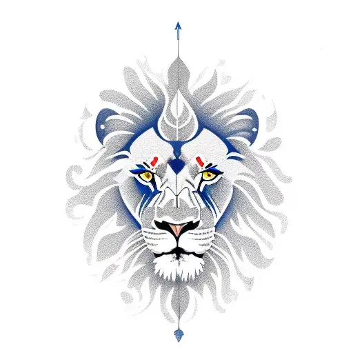 lion face with blue eyes,  maple leaf and retro watch  tattoo design idea