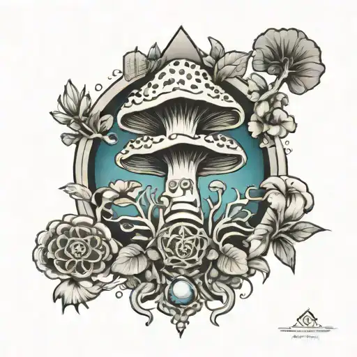 mushroom and opening the seven chakras tattoo design idea