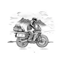 Motorcycle and 4x4 adventure through a mountainous landscape tattoo design idea