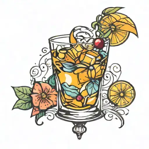Old fashioned cocktail glass filled tattoo design idea