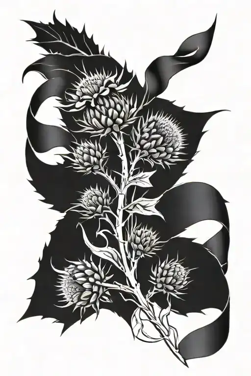 3 thistles with granny and papa ribbon hanging  tattoo design idea