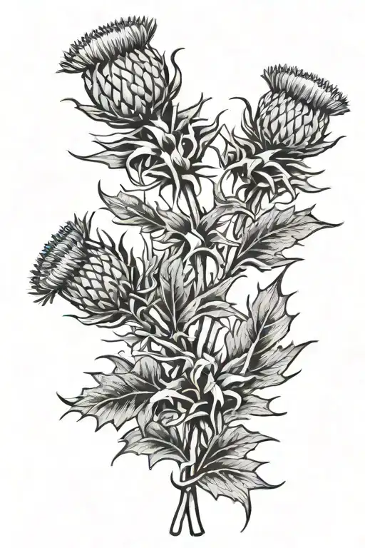 3 thistles with granny and papa ribbon tattoo design idea