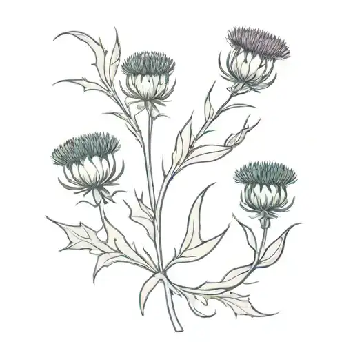 3 thistles with granny and papa ribbon hanging  tattoo design idea