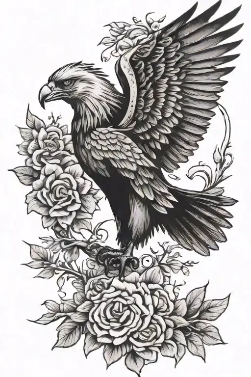 albanian eagle, flowers, full sleeve tattoo tattoo design idea