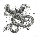 A constellation of birds and snakes intertwined with stars and clouds tattoo design idea