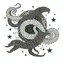 A constellation of birds and snakes intertwined with stars and clouds tattoo design idea