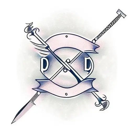 Barber pole with a blade and letters that say Rudy The Barber tattoo design idea