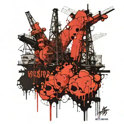 offshore rig with heart tattoo design idea