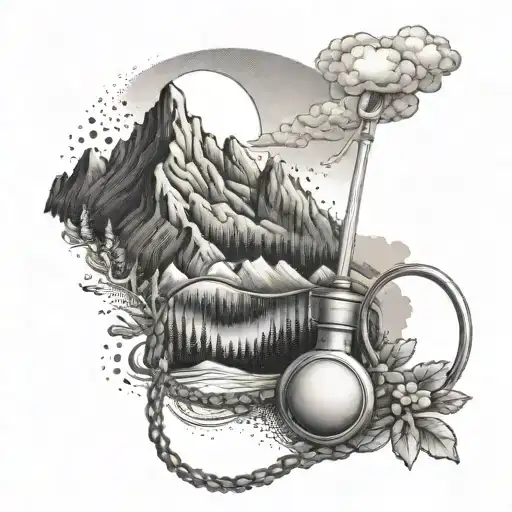 A dotwork tattoo of a mountain landscape with a stethoscope weaving through the peaks, representing your passion for both nature and medicine tattoo design idea