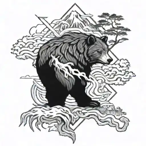 Bear, wolf totem mythic japan tattoo design idea