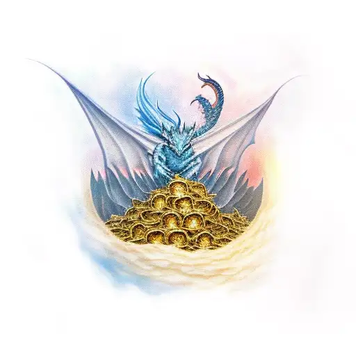 Smaug on a bed of gold tattoo design idea