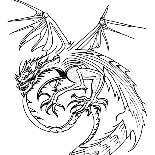 Minimalist "Dragon With Open Wings Back Tattoo" Tattoo Idea BlackInk AI