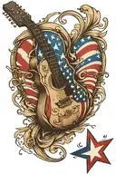 A guitar with a Texan flag design intertwined with American flag elements, symbolizing patriotism and love for music tattoo design idea