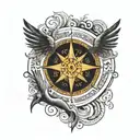 compass with wings coming in yin yang symbol formed tattoo design idea