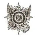 compass with wings coming in yin yang symbol formed tattoo design idea