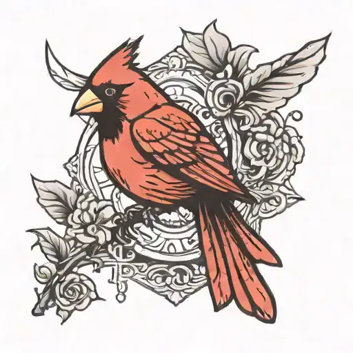 cardinal and cross tattoo design idea