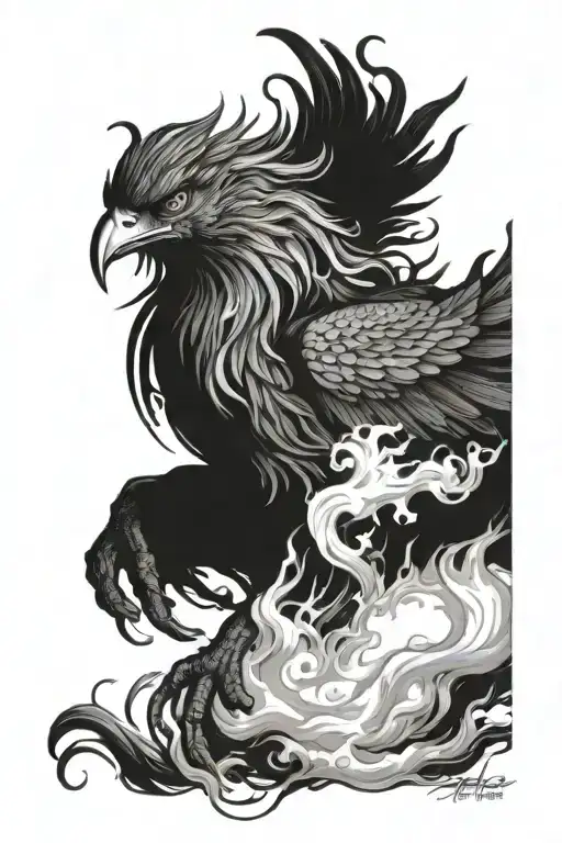 Phoenix rising from flames left arm sleeve tattoo design idea