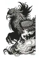 Phoenix rising from flames left arm sleeve tattoo design idea