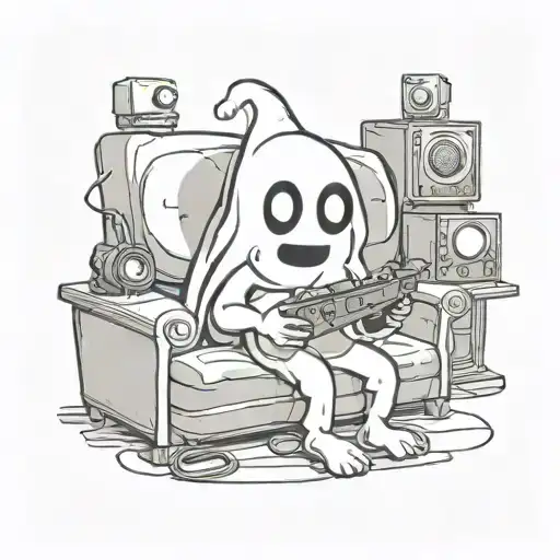 Cartoon Ghost Playing Videogames tattoo design idea