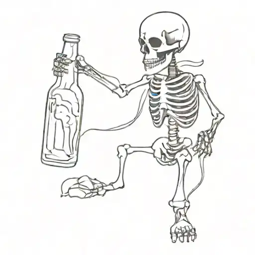 metalhead skeleton holding beer bottle tattoo design idea