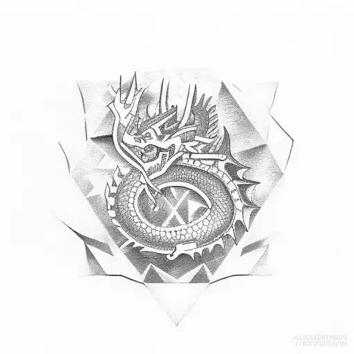 aztec, dragon , prism  tattoo design idea