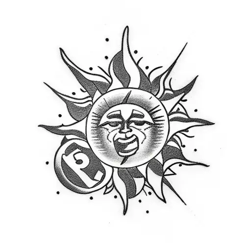 sun rays made feom 8 number symbol and filled 7 number symbols  tattoo design idea