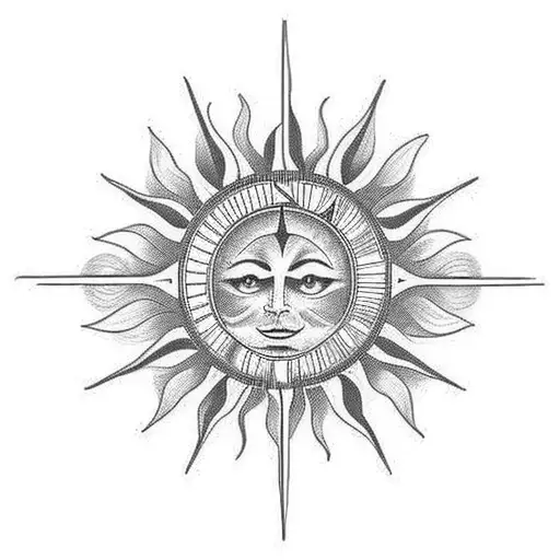 sun rays from 8 number symbols filled 7 number symbol centred sun tattoo design idea